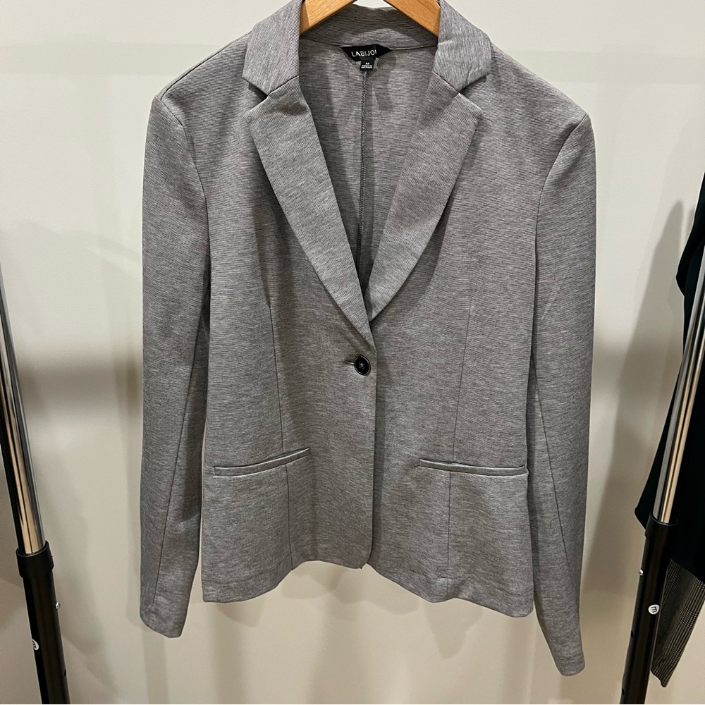 LAUREN Ralph Lauren Gray Knit Single-Button Blazer